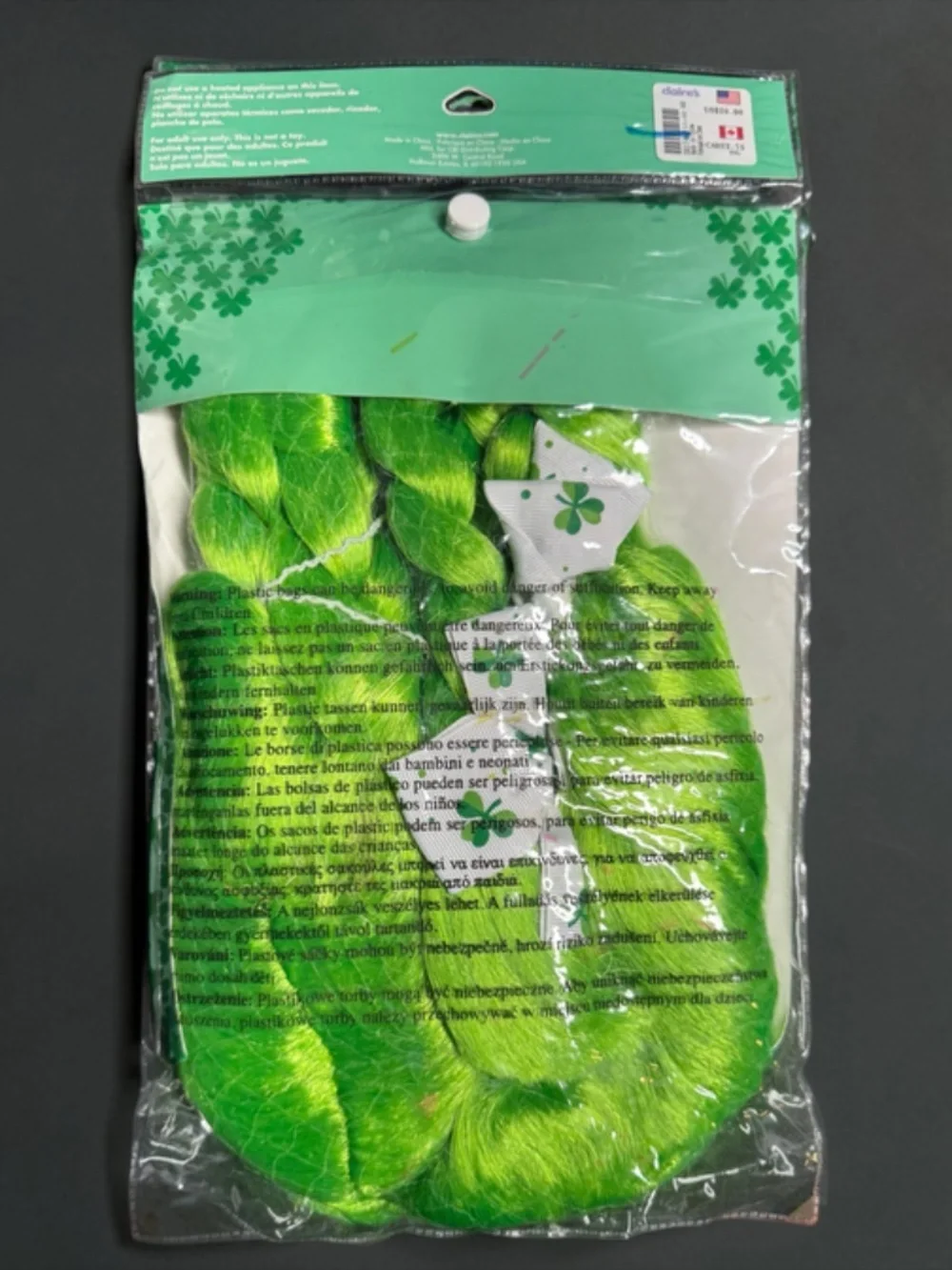 Claire’s Green Shamrock Pippi Longstocking Wig NIP